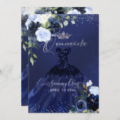 Quinceanera Navy Blue Watercolor Dress Invitation (Front/Back)