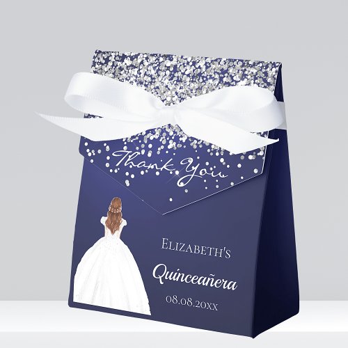 Quinceanera navy blue white dress party favor boxes