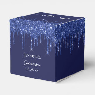 Quinceanera navy blue white glitter thank you favor boxes