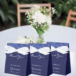 Quinceanera navy blue white glitter thank you favor boxes
