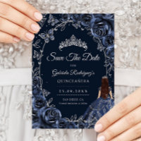 Quinceanera Navy Silver Butterflies Roses