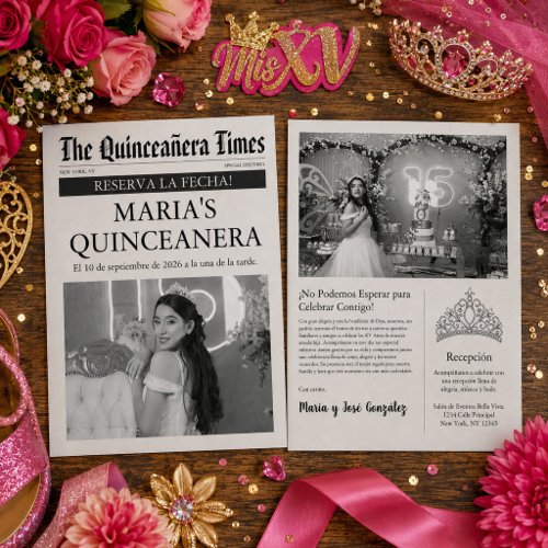 Quinceañera Newspaper Save the Date Invitation Flyer