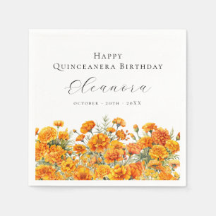 Quinceanera October Birth Month Flower Marigold Napkins