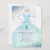 Quinceanera Ombre Aqua Green Glitter Gown Invitation (Back)