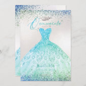 Quinceanera Ombre Aqua Green Glitter Gown Invitation (Front/Back)