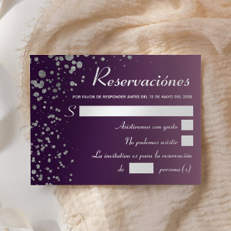 Quinceanera Ombre Purple Silver Spanish RSVP Invitation