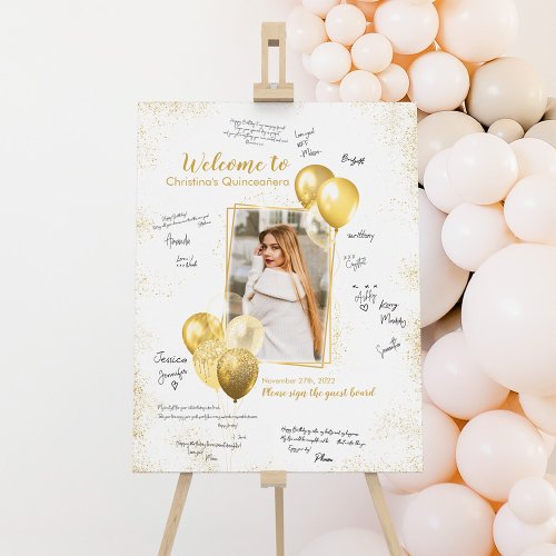 Quinceaera or Sweet 16 Party Gold Signature Photo Foam Board
