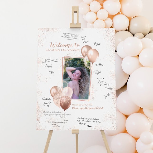 Quinceañera or Sweet 16 rose gold signature photo Foam Board (Creator Uploaded)