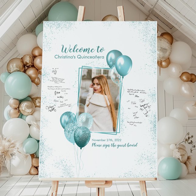 Quinceañera or Sweet 16 Turquoise Signature Photo Foam Board (Creator Uploaded)