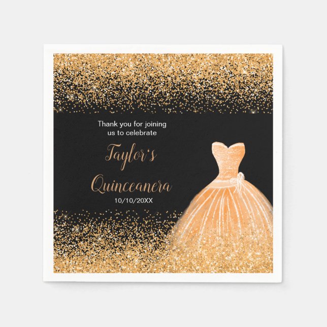 Quinceanera Orange Faux Glitter Napkins (Front)