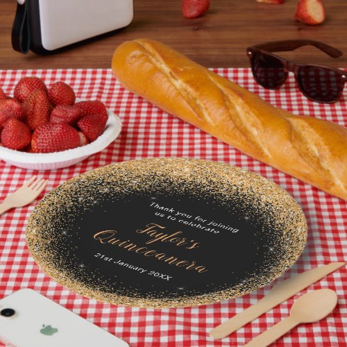 Quinceanera Orange Faux Glitter Paper Plates