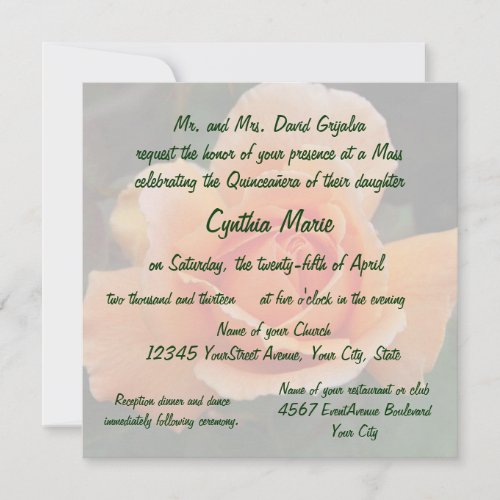 Quinceanera Orange Rose Birthday Personalized Announcements
