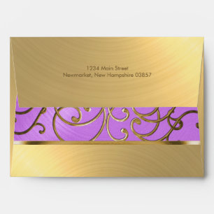Quinceanera Orchid Purple and Gold Filigree Swirls Envelope