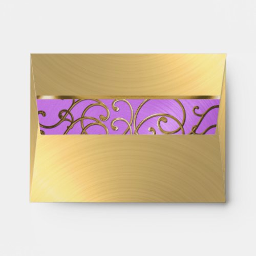 Quinceanera Orchid Purple and Gold Filigree Swirls Envelope