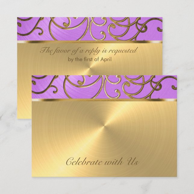 Quinceanera Orchid Purple and Gold Filigree Swirls Invitation (Front/Back)