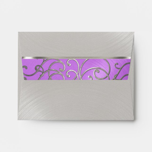 Quinceanera Orchid Purple Silver Filigree Swirls Envelope (Back (Top Flap))