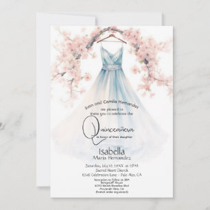 Quinceañera   Pale Blue Gown Pink Blossoms Invitation