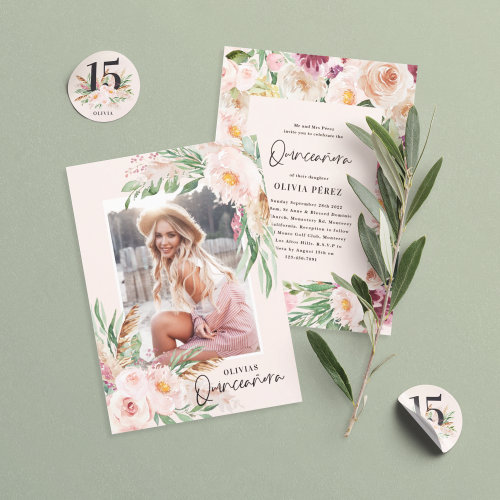 Quinceañera pale pink girly floral photo birthday