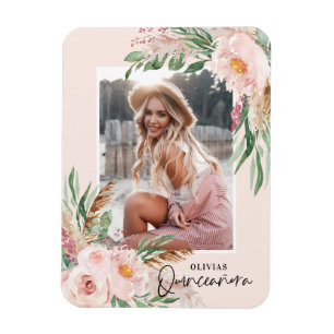 Quinceañera pale pink girly floral photo birthday magnet