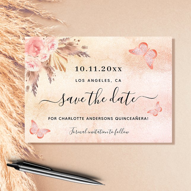 Quinceanera pampas blush butterfly save the date (Creator Uploaded)