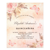 Quinceanera pampas butterfly budget invitation flyer (Front)