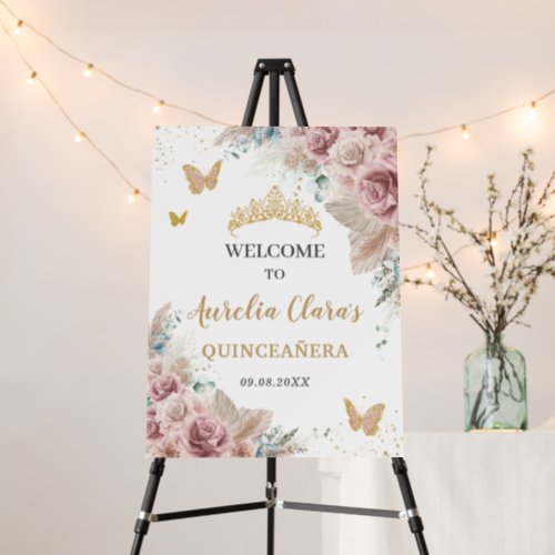 Quinceaera Pampas Grass Blush Floral Butterflies  Foam Board