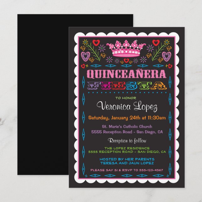 Quinceañera Papel Picado Fiesta Invitation (Front/Back)