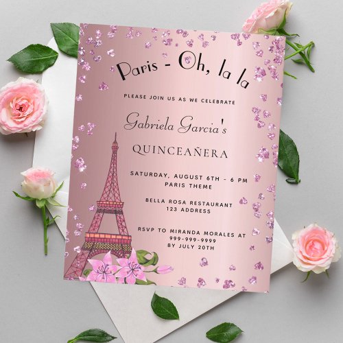 Quinceanera Paris blush pink budget invitation Flyer