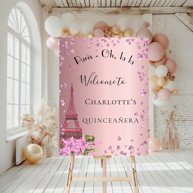 Quinceanera Paris blush pink eiffel tower welcome Foam Board (Creator Uploaded)