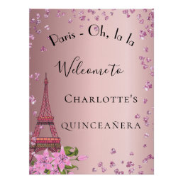 Quinceanera Paris blush pink eiffel tower welcome Poster