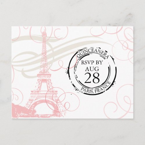 Quinceanera  Paris Boarding Pass RSVP Invitation Postcard