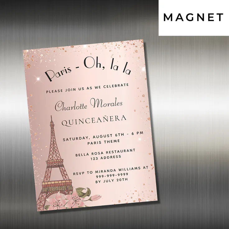Quinceanera Paris Eiffel tower rose gold glitter Invitation