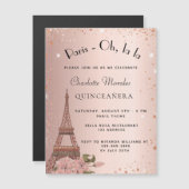 Quinceanera Paris Eiffel tower rose gold glitter Magnetic Invitation (Front/Back)
