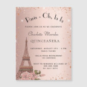 Quinceanera Paris Eiffel tower rose gold glitter Magnetic Invitation (Front)