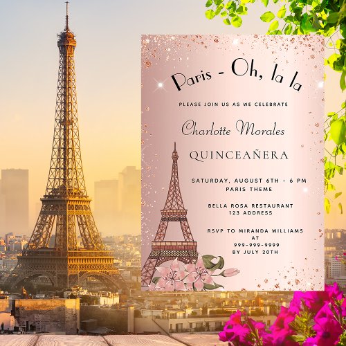Quinceanera Paris Eiffel tower rose gold Invitation