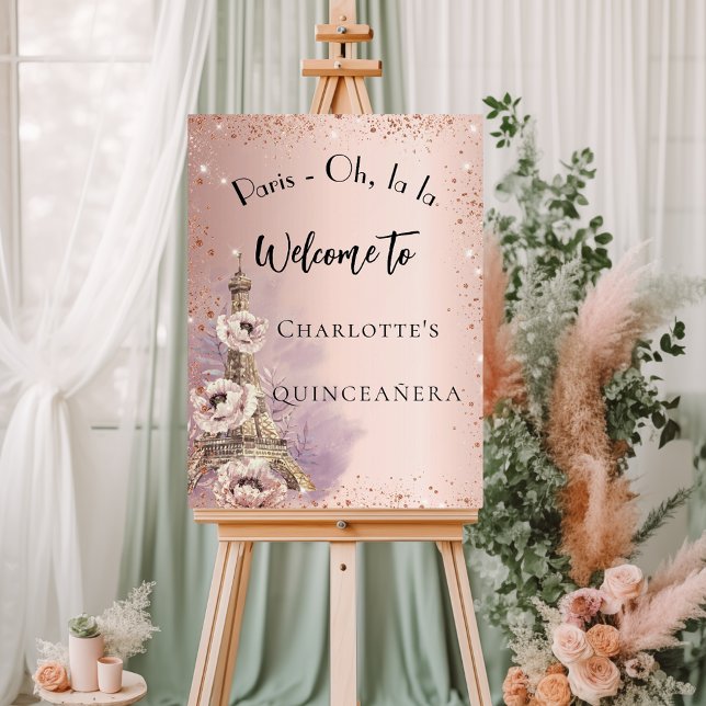 Quinceanera Paris eiffel tower rose gold welcome Foam Board (Creator Uploaded)