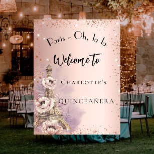 Quinceanera Paris eiffel tower rose gold welcome Poster
