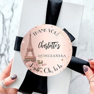 Quinceanera Paris Eiffel tower thank you Classic Round Sticker