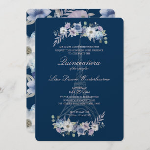 Quinceañera Paris Eiffel Tower Watercolor Floral Invitation