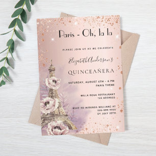 Quinceanera Paris rose gold Eiffel tower Invitation