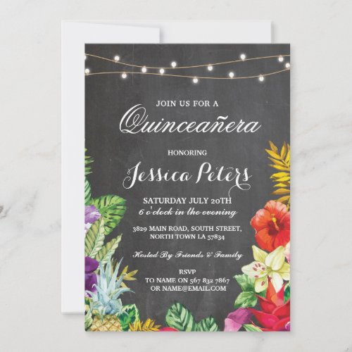 Quinceanera Party Aloha Tropical Lights Invite 15