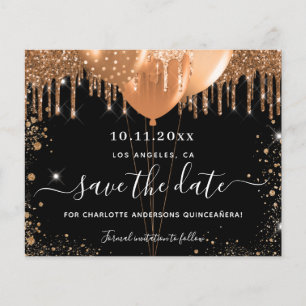 Quinceanera party black gold budget save the date flyer