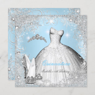 Quinceanera Party Blue Silver Snowflakes Invitation
