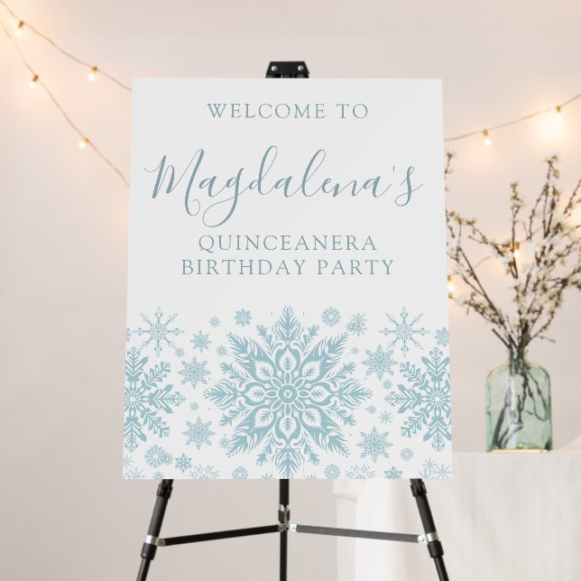 Quinceanera Party Blue White Snowflake Welcome  Foam Board (In Situ (Stand))