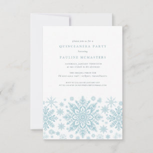 Quinceanera Party Blue White Snowflake Winter Invitation