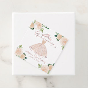 Quinceanera Party Blush Gown Pink Floral Favor Tag