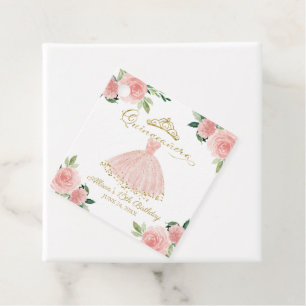 Quinceanera Party Blush Gown Pink Floral Favor Tag