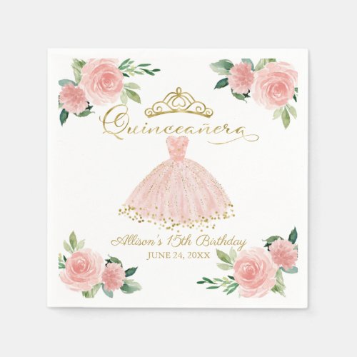 Quinceanera Party Blush Gown Pink Floral Napkins