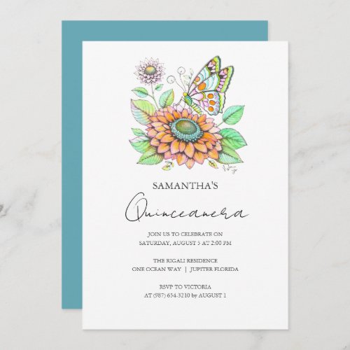 Quinceanera Party Butterfly Theme Invitation