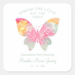 Quinceañera Party Chic Butterfly Sanitizer Hand Square Sticker